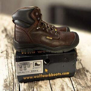 Wolf Work Boot Nubuck Leather Construction, Industrial PPE Brown Leather US Mens
